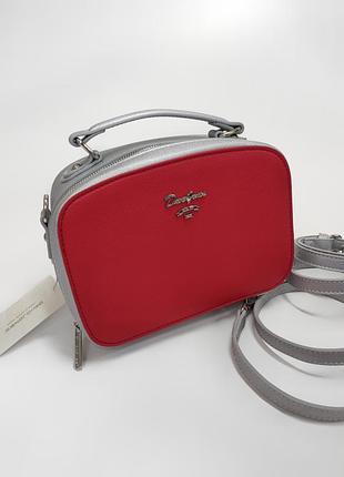 Сумка через на плечо красная серебристая клатч david jones cm5016 red/silver коробочка