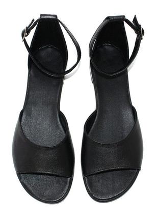 Стильные черные сандалии/босоножки на плоской подошве с ремешком кожа/кожаные летние - женская обувь на лето2 фото