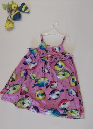 Летнее свободное платье от next с разноцветными рыбками розового цвета 4 года5 фото