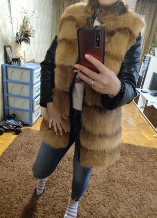 Шикарна річ куртка-жилетка лисиця.шкіра4 фото