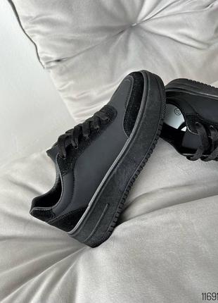 Черные матовые нубуковые замшевые комбинированные кроссовки кеды на толстой подошве нубук10 фото