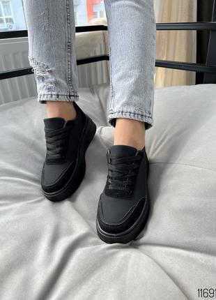 Черные матовые нубуковые замшевые комбинированные кроссовки кеды на толстой подошве нубук4 фото