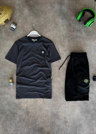 Шикарный комплект stone island60-м костюм футболка + шорты-тон айленд7 фото