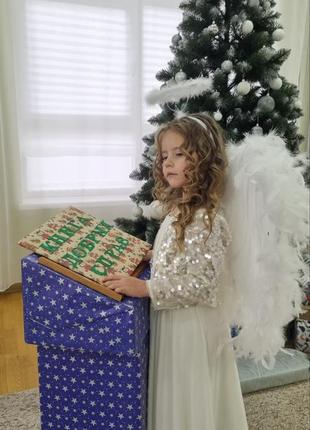 Платье праздничное, нарядное белое ангел, снежинка2 фото