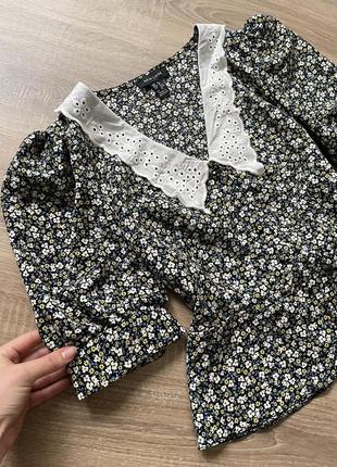 Нова вінтажна блуза сорочка топ з комірцем обємні рукава в квітковий принт на гудзиках new look5 фото