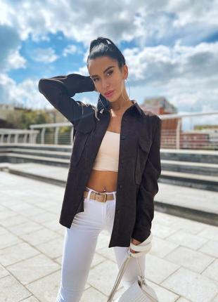 Вельветова сорочка шоколадного кольору