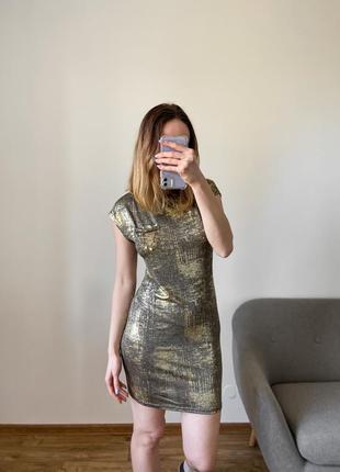 Сукня міні кольору металік9 фото