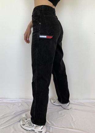 Vintage tommy hilfiger jeans 90s black womens carpenter винтаж женские черные штаны брюки джинсы томми хилфигер оригинал размер с s4 фото