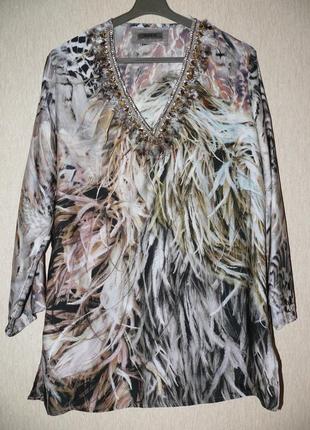 Шикарная туника -блузка в перья от malvin,оригинальная1 фото