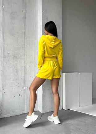 Жіночий костюм класичний спортивний спорт повсякденний зручний якісний шорти шортики і + кофта жовтий лаванда2 фото