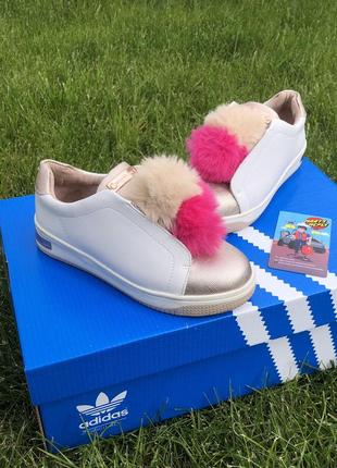 Дитячі шкіряні сліпони кеди michael kors zia tatum pommy white/blush