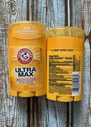 Твёрдый дезодорант-антиперспирант ultramax от arm&hammer (сша) пудровая свежесть1 фото