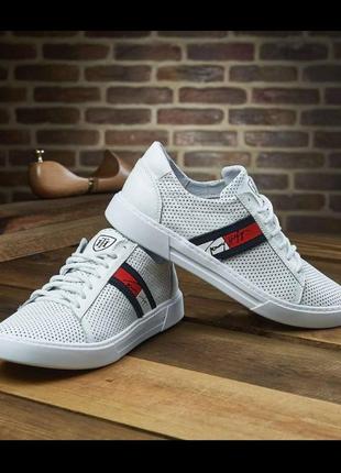 Белые мужские летние кеды с логотипом tommy hilfiger