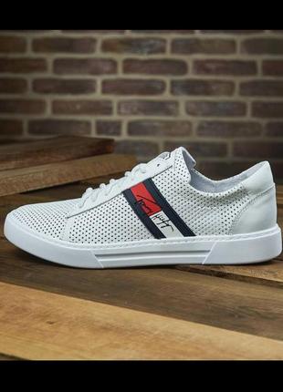 Белые мужские летние кеды с логотипом tommy hilfiger
