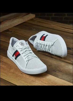 Белые мужские летние кеды с логотипом tommy hilfiger