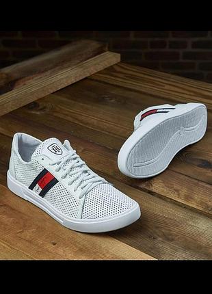 Белые мужские летние кеды с логотипом tommy hilfiger