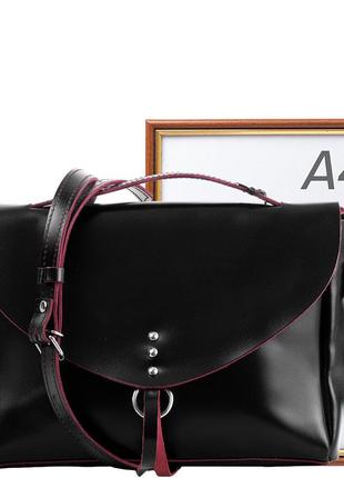 Женская кожаная сумка-почтальон eterno an-k121-ch черная с розовым10 фото
