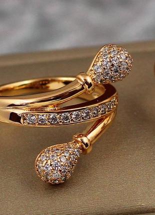Кільце xuping jewelry дві зустрічні краплі р 19 золотисте