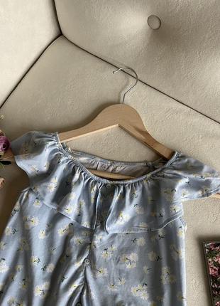 Голубая хлопковая блузка с рюшами zara2 фото