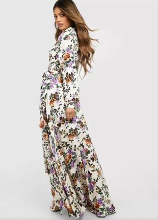 Платье на запах макси цветочный принт boohoo