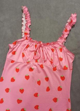 Ночнушка домашнее платье розовое в клубничке shein3 фото
