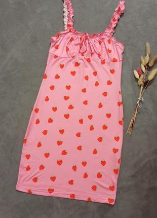 Ночнушка домашнее платье розовое в клубничке shein6 фото