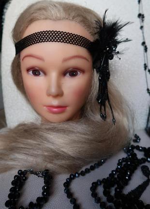 Пов'язка на голову чорна в стилі гетсбі,мафія на еластичній основі