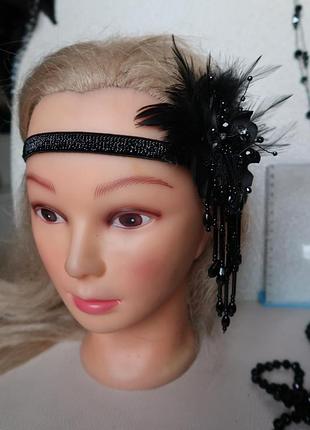 Пов'язка на голову чорна в стилі гетсбі,мафія на еластичній основі