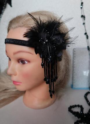 Пов'язка на голову чорна в стилі гетсбі,мафія на еластичній основі