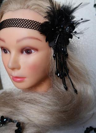 Пов'язка на голову чорна в стилі гетсбі,мафія на еластичній основі