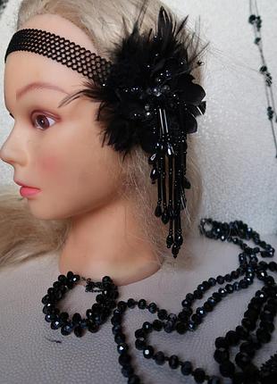 Пов'язка на голову чорна в стилі гетсбі,мафія на еластичній основі