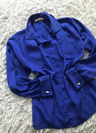 Невероятная кобальтово синяя блуза из натурального шелка1 фото