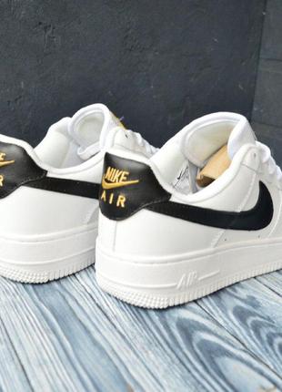 Nike air force 1, белые с черным и золотым, топ мужские кроссовки, стильные кеды мокасины2 фото