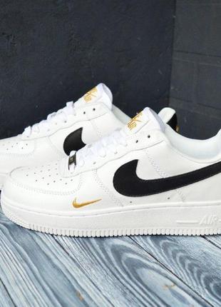 Nike air force 1, белые с черным и золотым, топ мужские кроссовки, стильные кеды мокасины9 фото