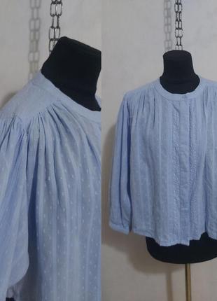 Хлопковая укороченая блуза с прошвой обьемными рукавами в деревенском стиле  etam4 фото