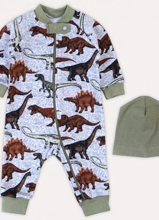 Комбинезон ромпер трехнить хлопковый комбинезон с шапочкой