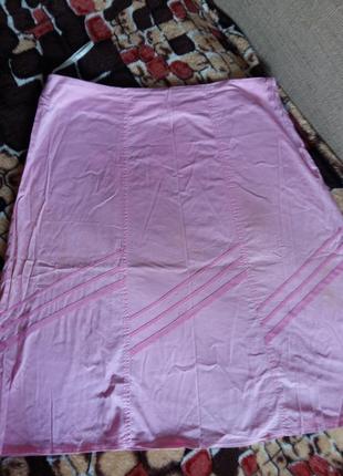 Розовая юбка миди трапеция котон косая канва 48-50р.