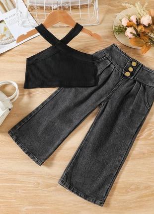Комплект для ваших дівчаток, новиночка цього літа. в комплекті топ( рубчик ) + джинси кюлоти.