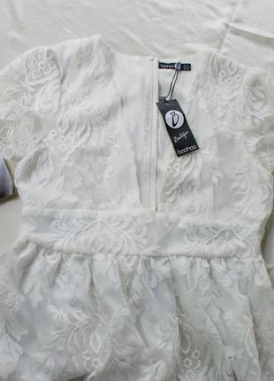 Роскошное брендовое коктельное платье органза кружево миди с вырезом от boohoo boutique5 фото