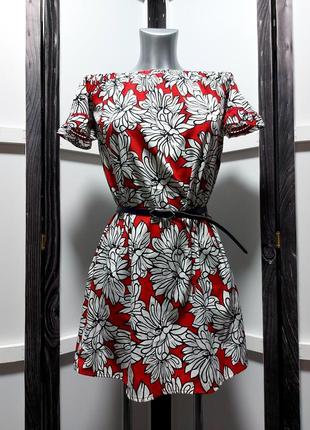 Сукня вільного крою на плечі сарафан плаття з відкритими плечима в квіти платье в цветы 44