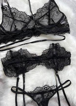Сексуальный черный комплект женского белья3 фото