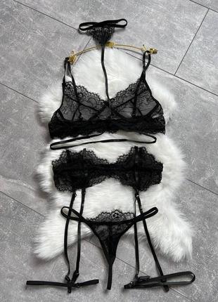 Сексуальный черный комплект женского белья1 фото