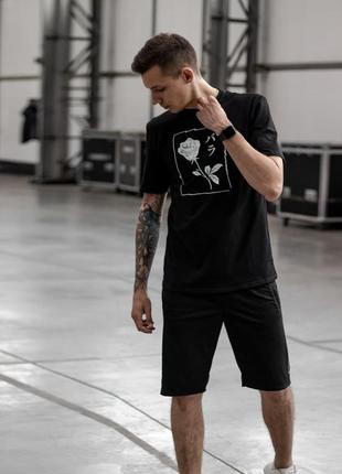 Мужской летний спортивный костюм / мужские шорты черные + мужская футболка черная