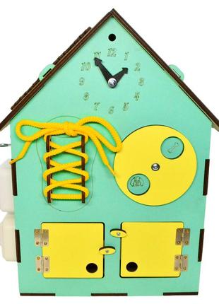 Готовый цветной бизидом 36х24 см бирюзовый развивающий бизи дом в собранном виде бизиборд 20в1 из фанеры 6 мм6 фото
