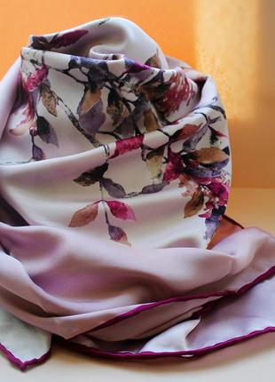 Изысканный женский платок с цветочным узором серо пудровый розовый sinem розовый