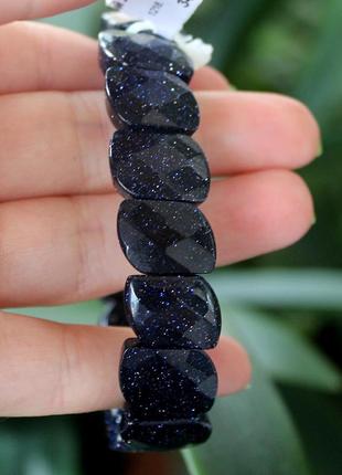 Браслет синий золотой песок, огранка