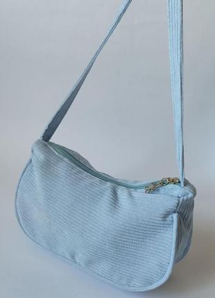 Голубая вельветовая сумочка багет5 фото