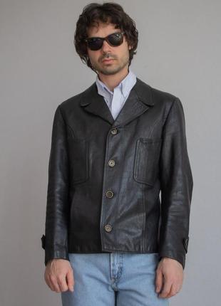 Кожаный пиджак, винтаж. куртка черная3 фото