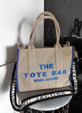 Женская сумка marc jacobs tote bag textile beige blue3 фото