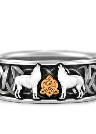 Кольцо с волками и кельтским узлом1 фото